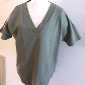 Pact Thyme Green Varsity VNeck Pullover M/L NWOT